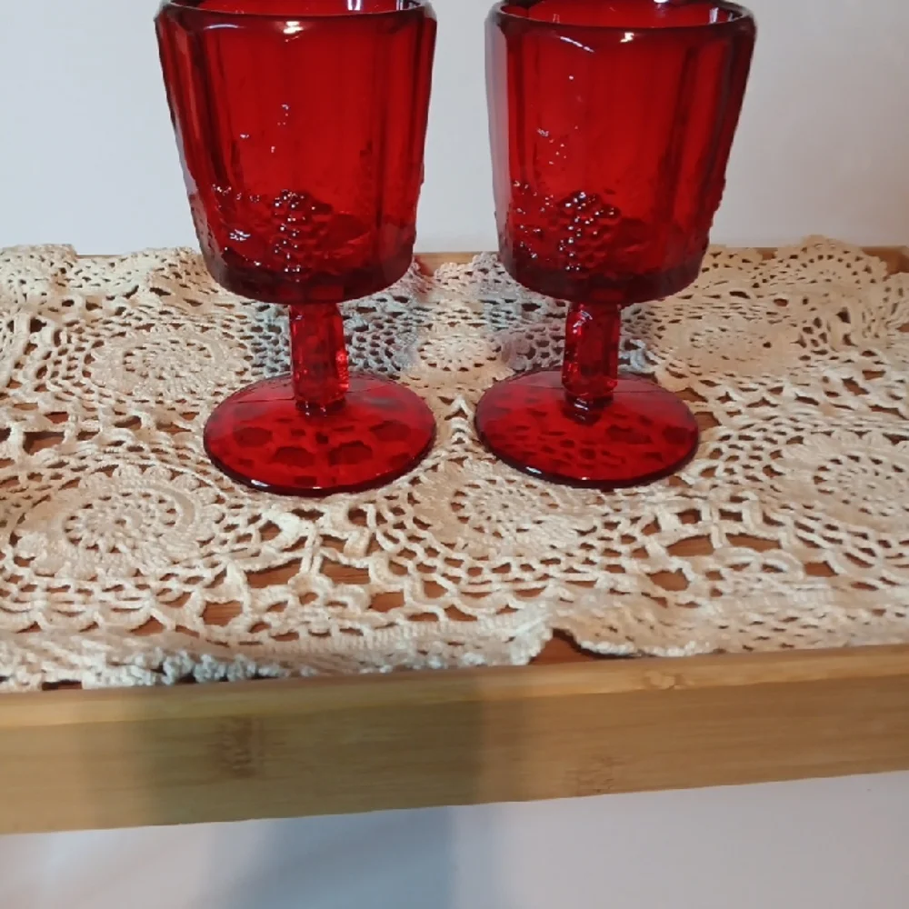 Vintage Ruby Red  LG Wright ( Westmoreland) Two Water Goblets 7 In